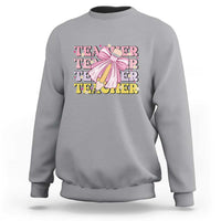 Teacher Sweatshirt Groovy Pencil Pink Bow Back To School - Wonder Print Shop