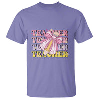 Teacher T Shirt Groovy Pencil Pink Bow Back To School - Wonder Print Shop