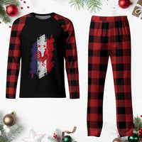France Gallic Rooster Football Two Stars Brushstroke French Flag Graphic Plaid Pajama Set