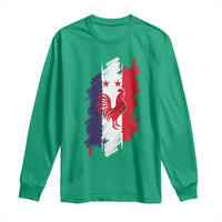 France Gallic Rooster Football Two Stars Brushstroke French Flag Graphic Long Sleeve Shirt