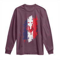 France Gallic Rooster Football Two Stars Brushstroke French Flag Graphic Long Sleeve Shirt