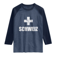Schweiz Swiss German Vintage Cross Flag Switzerland Roots Raglan Shirt