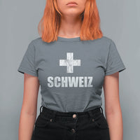 Schweiz Swiss German Vintage Cross Flag Switzerland Roots T Shirt For Women