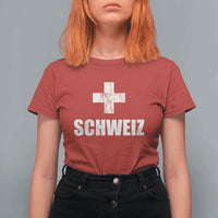 Schweiz Swiss German Vintage Cross Flag Switzerland Roots T Shirt For Women