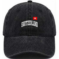 Switzerland Sports Throwback Design Washed Cotton Baseball Cap Vintage Swiss Flag Soccer Jersey Style