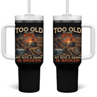 Too Old To Care Club My Give A Damn is Broken Tumbler With Handle Funny Bigfoot Retirement