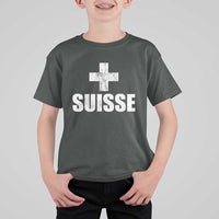 Suisse Swiss French Vintage Cross Flag Switzerland Roots T Shirt For Kid