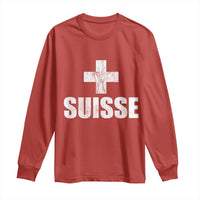 Suisse Swiss French Vintage Cross Flag Switzerland Roots Long Sleeve Shirt