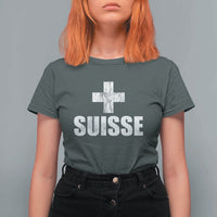 Suisse Swiss French Vintage Cross Flag Switzerland Roots T Shirt For Women