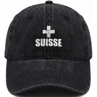 Suisse Swiss French Vintage Cross Flag Switzerland Roots Washed Cotton Baseball Cap