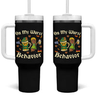 Funny Oktoberfest Tumbler With Handle On My Wurst Behavior Beer Bratwurst Lederhosen Dirndl - Wonder Print Shop