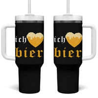 Funny Oktoberfest Tumbler With Handle Ich Liebe Bier Heart German Beer Foam - Wonder Print Shop