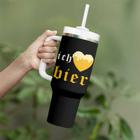 Funny Oktoberfest Tumbler With Handle Ich Liebe Bier Heart German Beer Foam - Wonder Print Shop