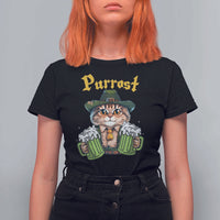 Funny Oktoberfest Cat T Shirt For Women Purrost Kitty Drinking Beer Lederhosen Pet Lovers - Wonder Print Shop