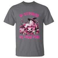 Breast Cancer Awareness T Shirt In October We Wear Pink Halloween Ghost Pumpkin Wine Skull - Wonder Print Shop