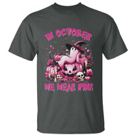 Breast Cancer Awareness T Shirt In October We Wear Pink Halloween Ghost Pumpkin Wine Skull - Wonder Print Shop