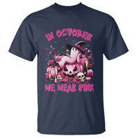 Breast Cancer Awareness T Shirt In October We Wear Pink Halloween Ghost Pumpkin Wine Skull - Wonder Print Shop