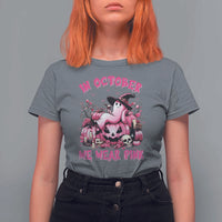 Breast Cancer Awareness T Shirt For Women In October We Wear Pink Halloween Ghost Pumpkin Wine Skull - Wonder Print Shop