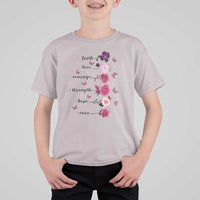 Breast Cancer Awareness T Shirt For Kid Faith Love Courage Strength Hope Cure Pink Flower Roses Butterfly - Wonder Print Shop