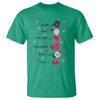 Breast Cancer Awareness T Shirt Faith Love Courage Strength Hope Cure Pink Flower Roses Butterfly - Wonder Print Shop