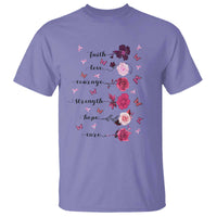 Breast Cancer Awareness T Shirt Faith Love Courage Strength Hope Cure Pink Flower Roses Butterfly - Wonder Print Shop