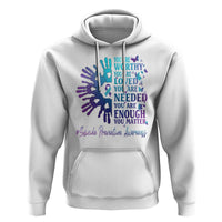 Suicide Prevention Awareness Hoodie You Are Worthy You Are Loved You Are Needed You Are Enough Hand Butterfly - Wonder Print Shop