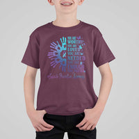 Suicide Prevention Awareness T Shirt For Kid You Are Worthy You Are Loved You Are Needed You Are Enough Hand Butterfly - Wonder Print Shop