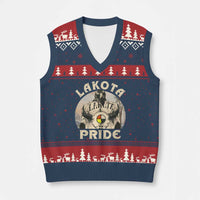 Native American V-Neck Knit Sweater Vest Lakota Pride Medicine Wheel Cow Skull - Wonder Print Shop