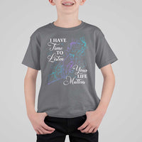 Suicide Prevention Awareness T Shirt For Kid I Have Time To Listen Your Life Matters Butterfly Holding Hand - Wonder Print Shop