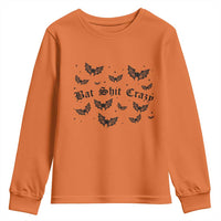 Funny Halloween Bat Shit Crazy Youth Sweatshirt Horror Gothic Coquette Bat - Wonder Print Shop