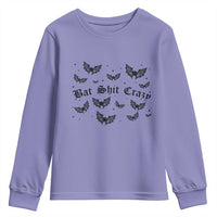 Funny Halloween Bat Shit Crazy Youth Sweatshirt Horror Gothic Coquette Bat - Wonder Print Shop