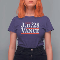 J.D Vance'28 T Shirt For Women US Presidential Election Vintage Stripes - Wonder Print Shop