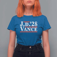 J.D Vance'28 T Shirt For Women US Presidential Election Vintage Stripes - Wonder Print Shop