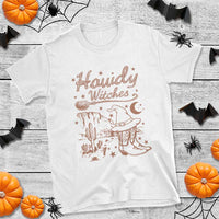 Halloween Cowgirl T Shirt Howdy Witches Retro Cowboy Boots Witch Hat Broom - Wonder Print Shop
