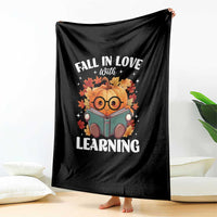 Funny Teacher Throw Blanket Fall In Love With Learning Autumn Pumpkin Reading Thanksgiving Pumpkin - Wonder Print Shop