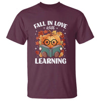 Funny Teacher T Shirt Fall In Love With Learning Autumn Pumpkin Reading Thanksgiving Pumpkin - Wonder Print Shop