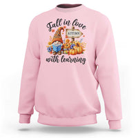 Funny Teacher Sweatshirt Fall In Love With Learning Autumn Pumpkin Reading Thanksgiving Gnome - Wonder Print Shop