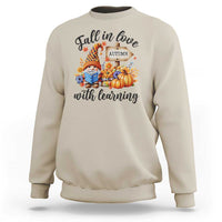 Funny Teacher Sweatshirt Fall In Love With Learning Autumn Pumpkin Reading Thanksgiving Gnome - Wonder Print Shop