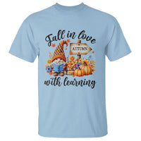 Funny Teacher T Shirt Fall In Love With Learning Autumn Pumpkin Reading Thanksgiving Gnome - Wonder Print Shop