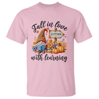 Funny Teacher T Shirt Fall In Love With Learning Autumn Pumpkin Reading Thanksgiving Gnome - Wonder Print Shop