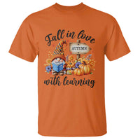 Funny Teacher T Shirt Fall In Love With Learning Autumn Pumpkin Reading Thanksgiving Gnome - Wonder Print Shop