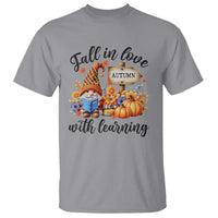 Funny Teacher T Shirt Fall In Love With Learning Autumn Pumpkin Reading Thanksgiving Gnome - Wonder Print Shop