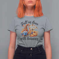 Funny Teacher T Shirt For Women Fall In Love With Learning Autumn Pumpkin Reading Thanksgiving Gnome - Wonder Print Shop