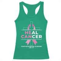 Male Breast Cancer Racerback Tank Top He Can Heal Cancer Christian Pink Ribbon - Wonder Print Shop