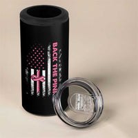 Breast Cancer Awareness 4 in 1 Can Cooler Tumbler Back The Pink Warrior American Flag - Wonder Print Shop