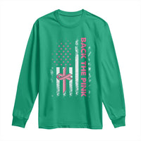 Breast Cancer Awareness Long Sleeve Shirt Back The Pink Warrior American Flag - Wonder Print Shop