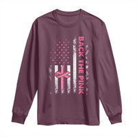 Breast Cancer Awareness Long Sleeve Shirt Back The Pink Warrior American Flag - Wonder Print Shop