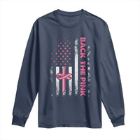 Breast Cancer Awareness Long Sleeve Shirt Back The Pink Warrior American Flag - Wonder Print Shop