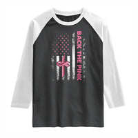 Breast Cancer Awareness Raglan Shirt Back The Pink Warrior American Flag - Wonder Print Shop