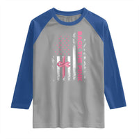 Breast Cancer Awareness Raglan Shirt Back The Pink Warrior American Flag - Wonder Print Shop